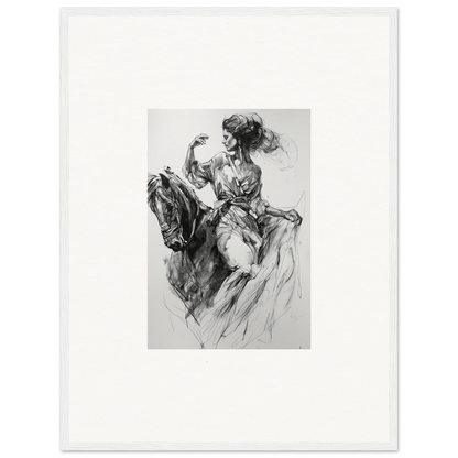 Dynamic black and white sketch of horse and rider for Ephemeral Journey Grafikermania