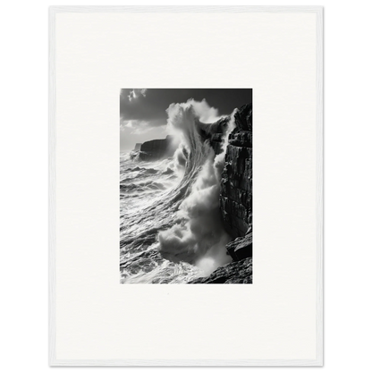 Powerful ocean wave crashing on cliffs in Tidal Curved Reality framed wall art