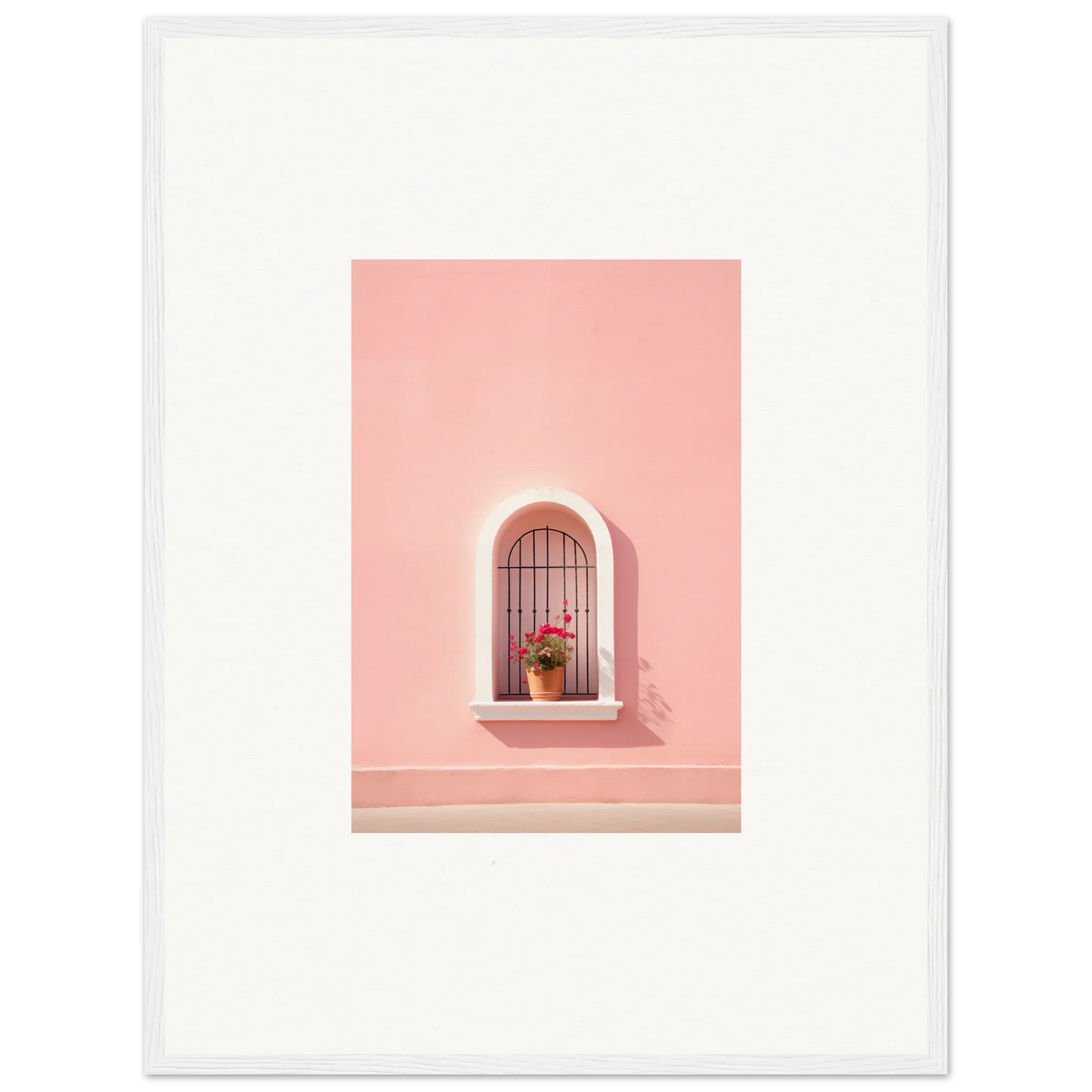 Arched window with decorative bars and pink flower in Sunset Silhouette Romance art