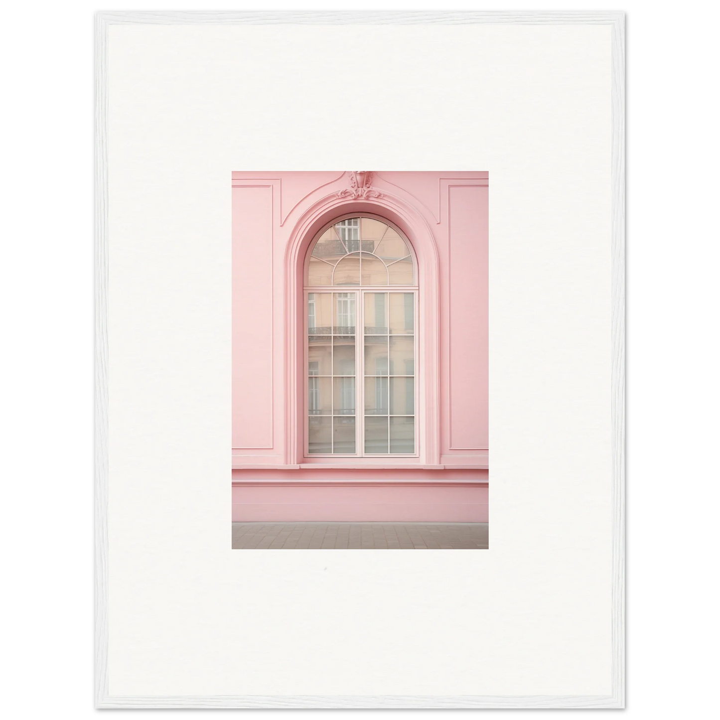 Arched window with white panes on a pink wall in Pink Sonata Vibrations art piece