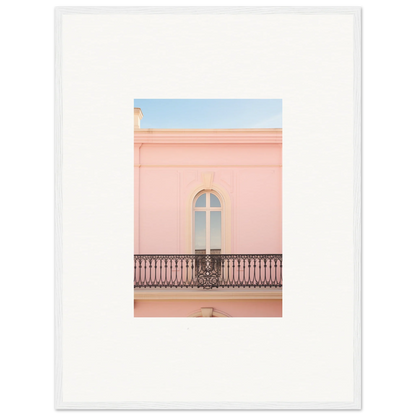 Arched window with iron balcony on a pink building in Peach Tranquil Portal art