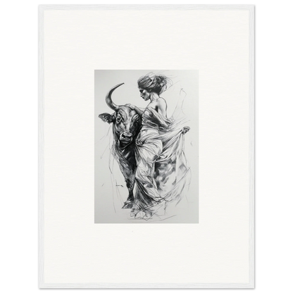 Black and white sketch of a dancer with a bull for Marvelous Taurine Serenade art™