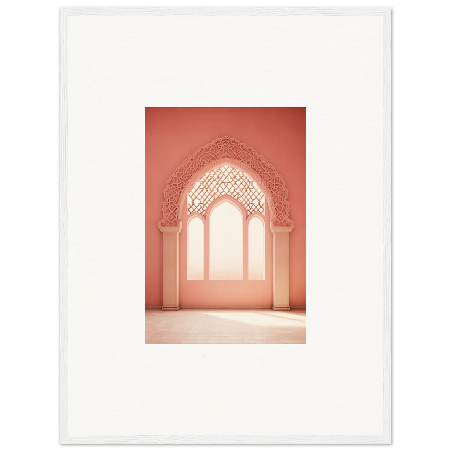 Ornate Moorish archway in coral pink tones from Versaille Sunset Reimagined framed wall art