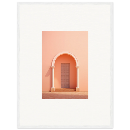 Arched doorway with a wooden door in peachy coral tones from Psychedelic Arches Discussionale