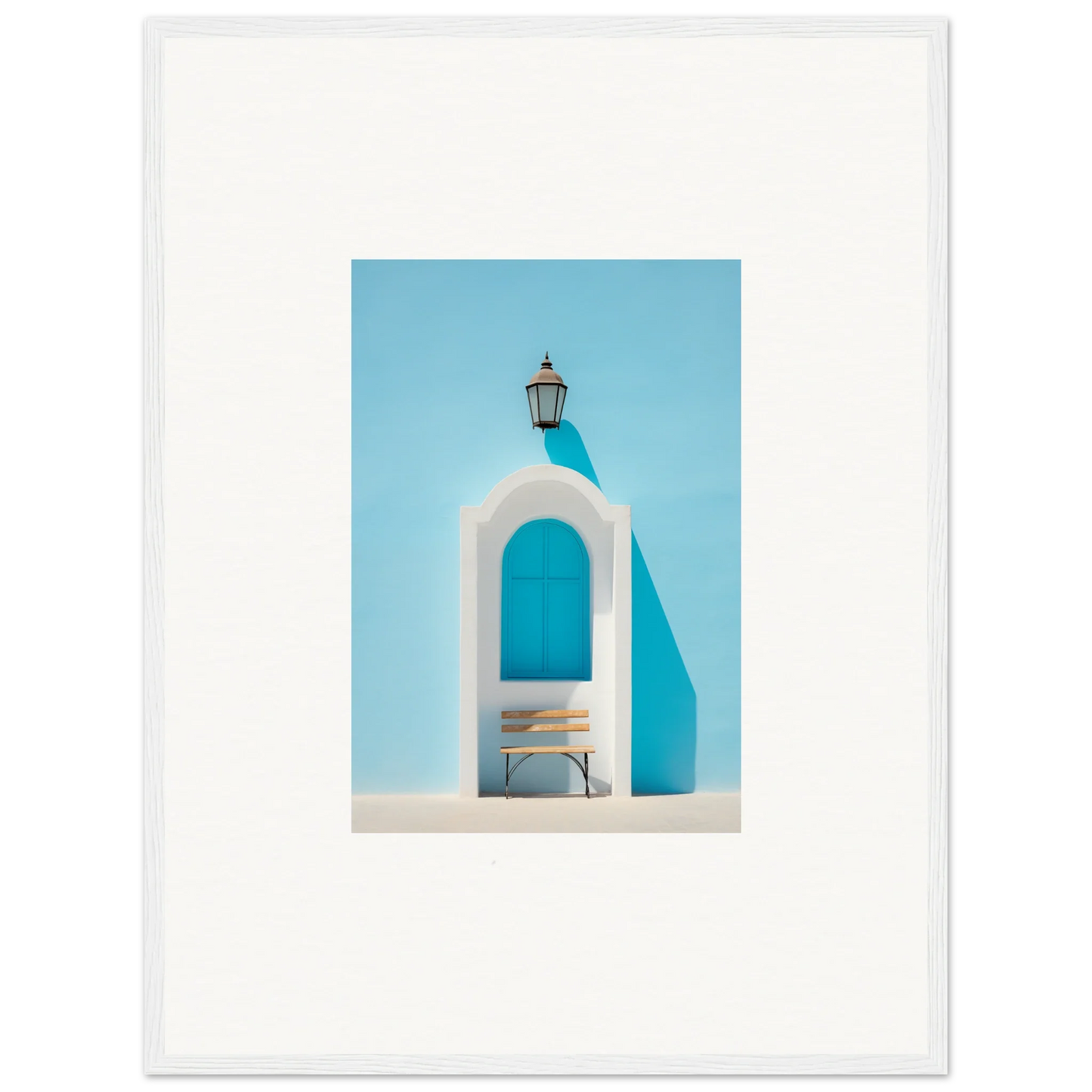 White arched alcove with a lamp and bench, perfect for Ethereal Mediterranean Pause vibes