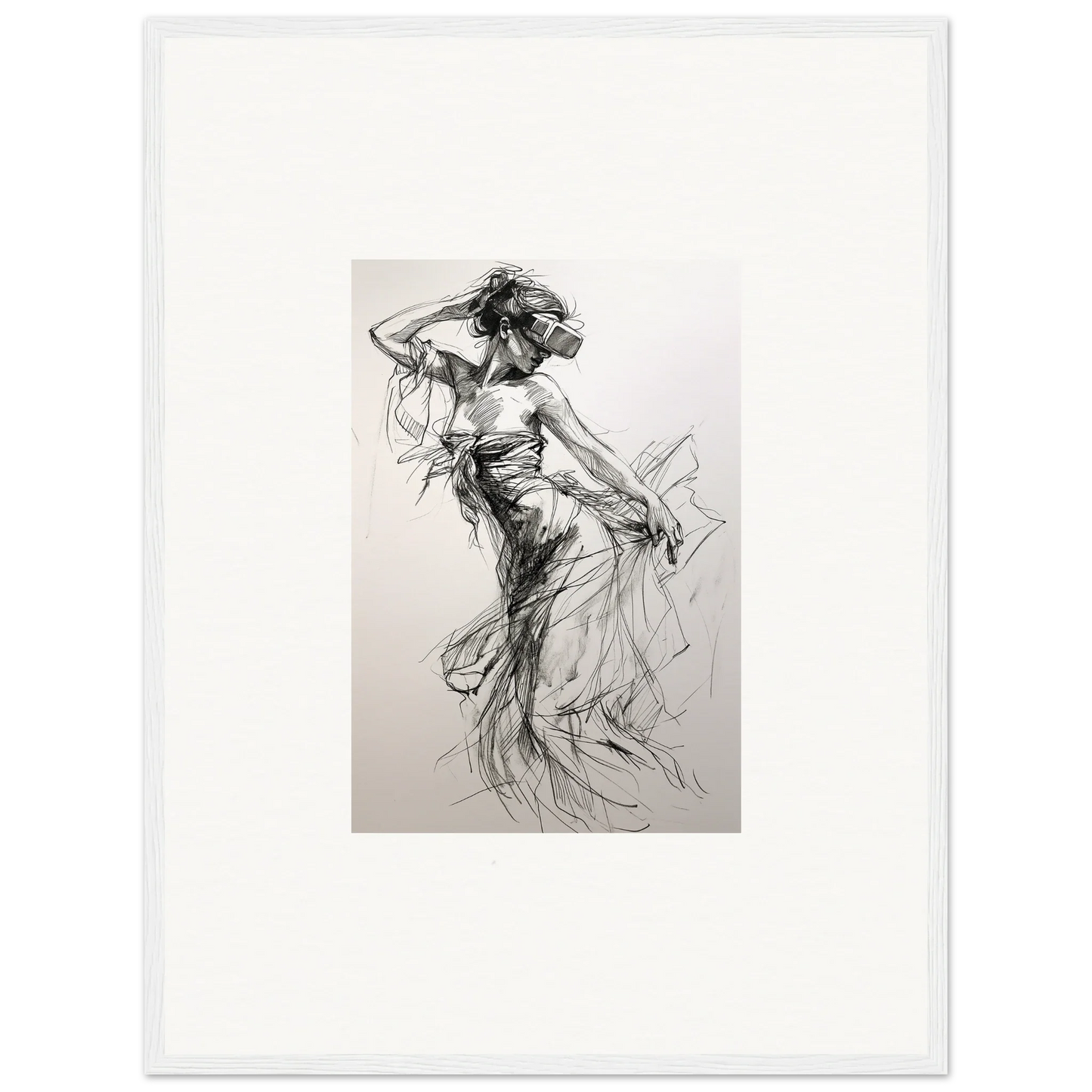 Charcoal sketch of a dancer in flowing dress for Mystic Quantum Soliloquy special edition art™