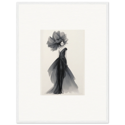 Elegant black watercolor fashion illustration of Curtain Bloom Dance special edition art™