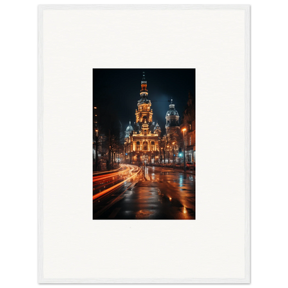 Illuminated ornate church with spires at night in Midnight Highway Mirage art