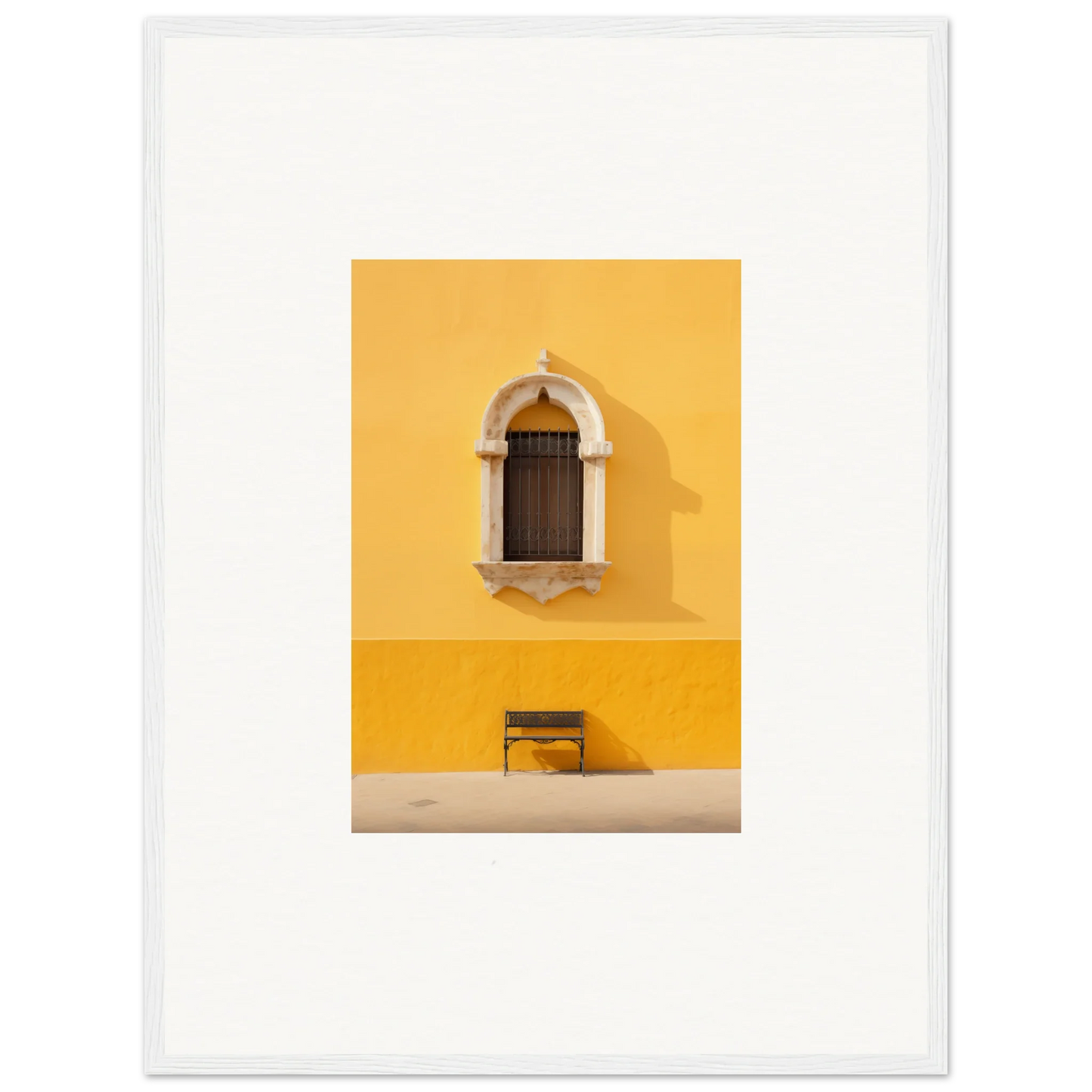 Arched window with wooden shutters on a yellow wall in Gapes of Gargoyles special edition art™