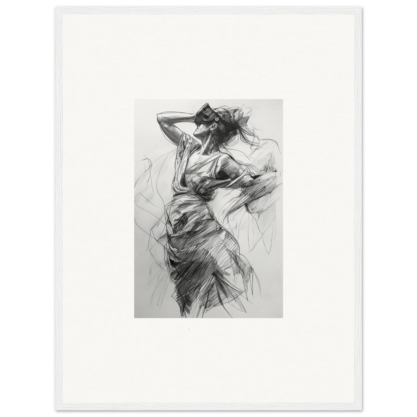 Expressive charcoal sketch of a figure in motion for Veiled Revisionist Muse art