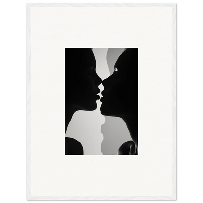 Black and white silhouette of two profiles about to kiss in Nouveau Love Symphony art