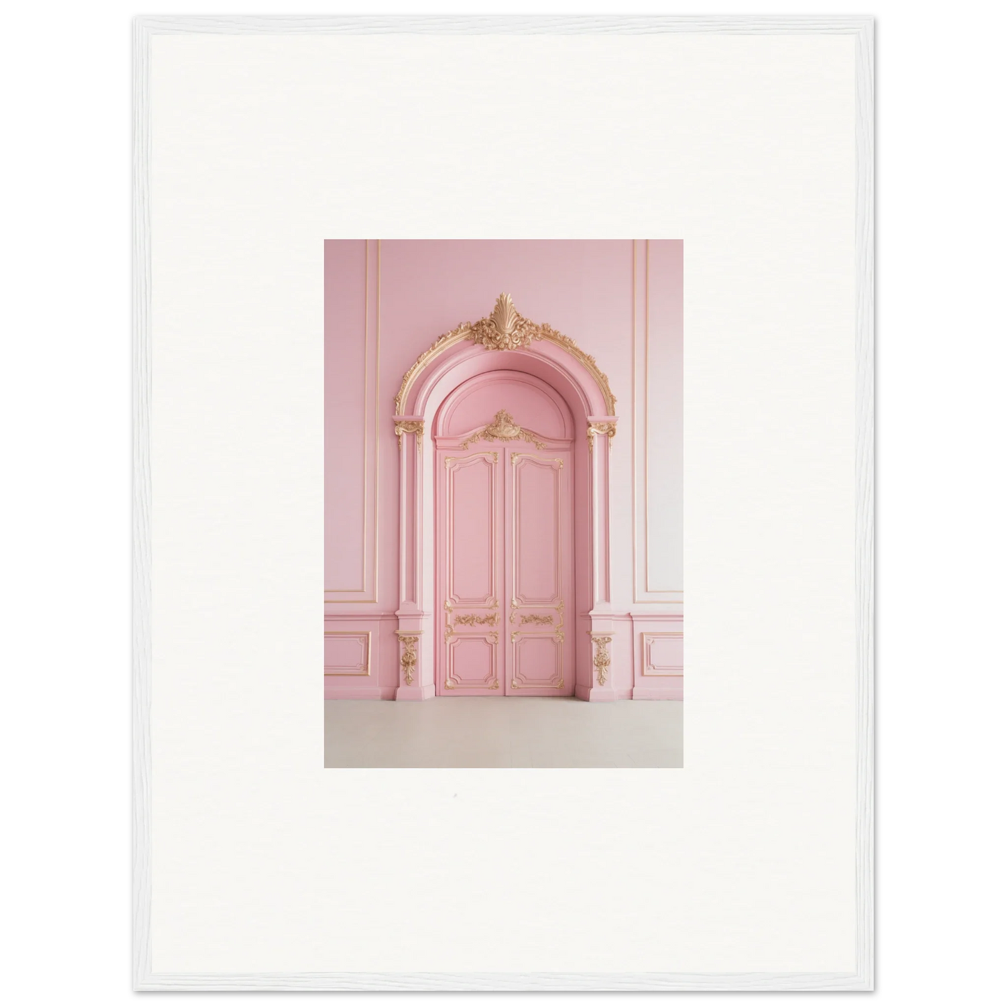 Ornate pink double door with gold detailing in Paris Dreams Frame special edition art™