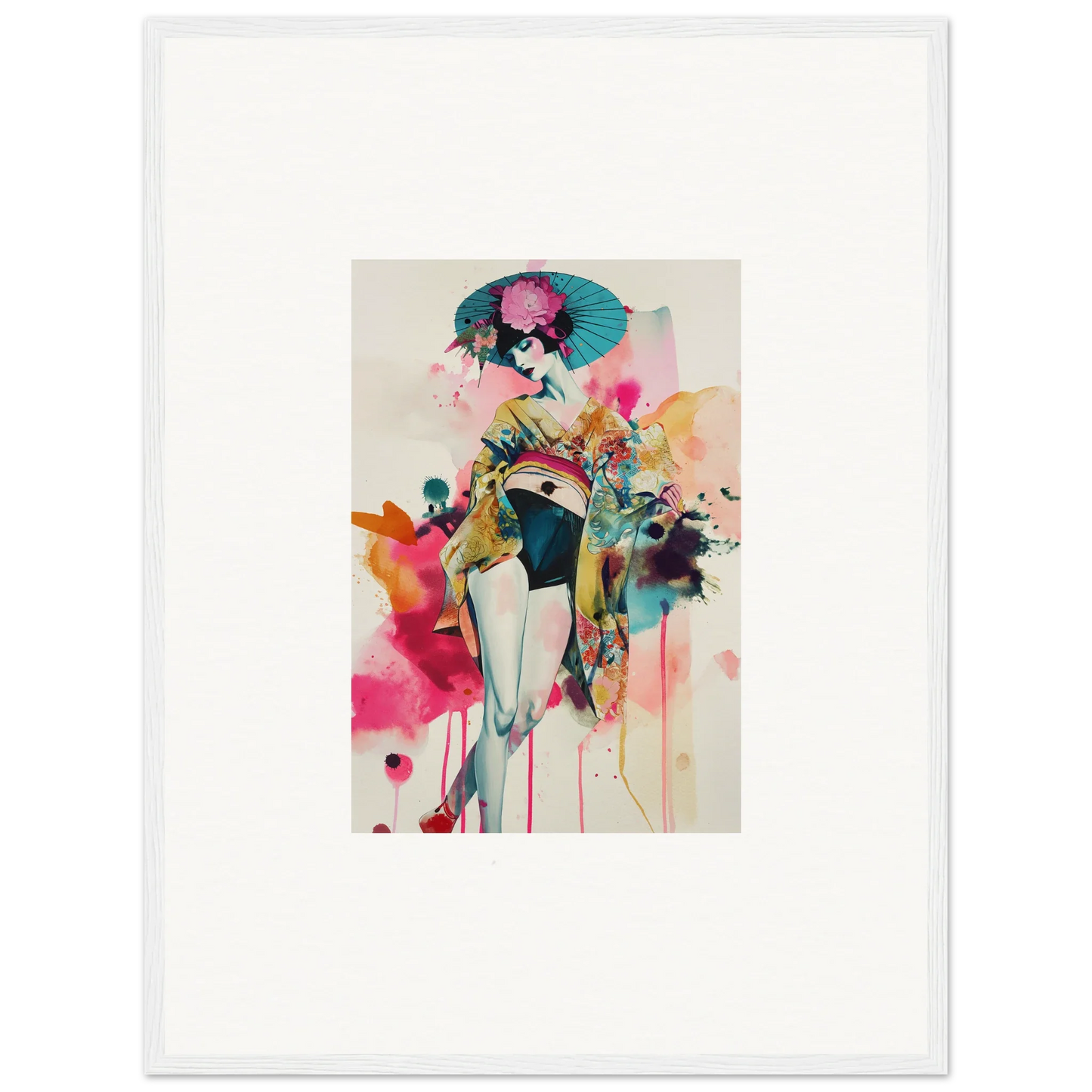 Colorful abstract wall art of a female figure with a parasol for chic room decoration