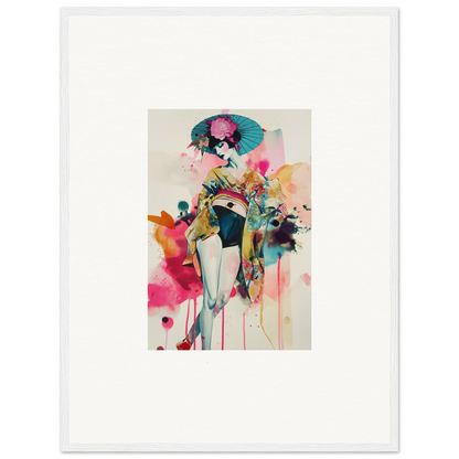 Colorful abstract wall art of a female figure with a parasol for chic room decoration