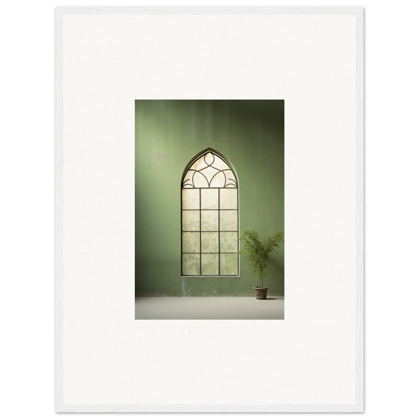 Gothic arched window with leaded glass in Green Crescent special edition art™ premium framed wall