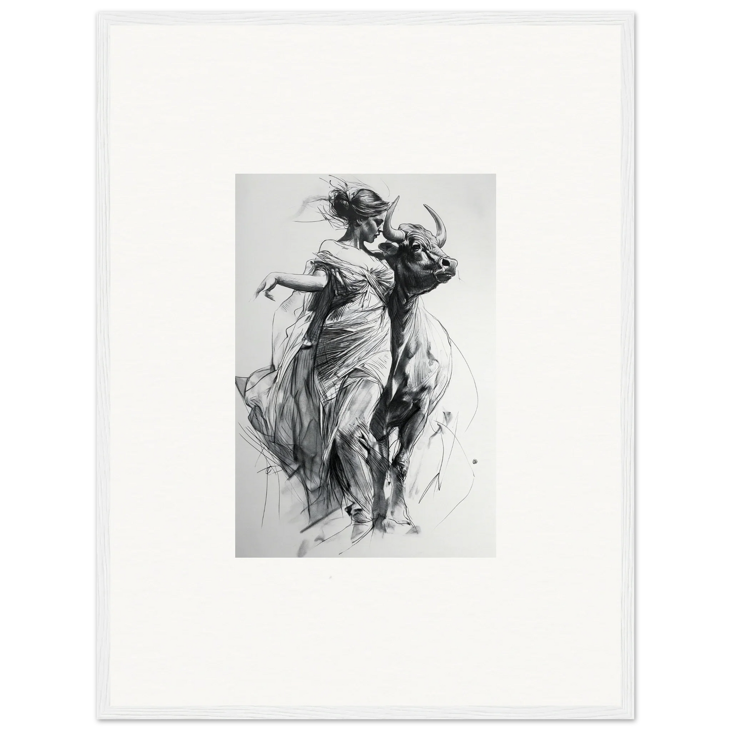 Dynamic black and white sketch of two dancers in Metaphoric Taurus Whispers art™