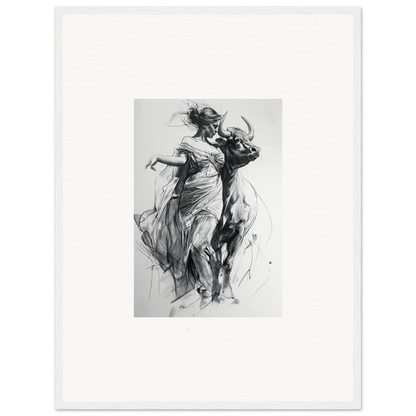 Dynamic black and white sketch of two dancers in Metaphoric Taurus Whispers art™