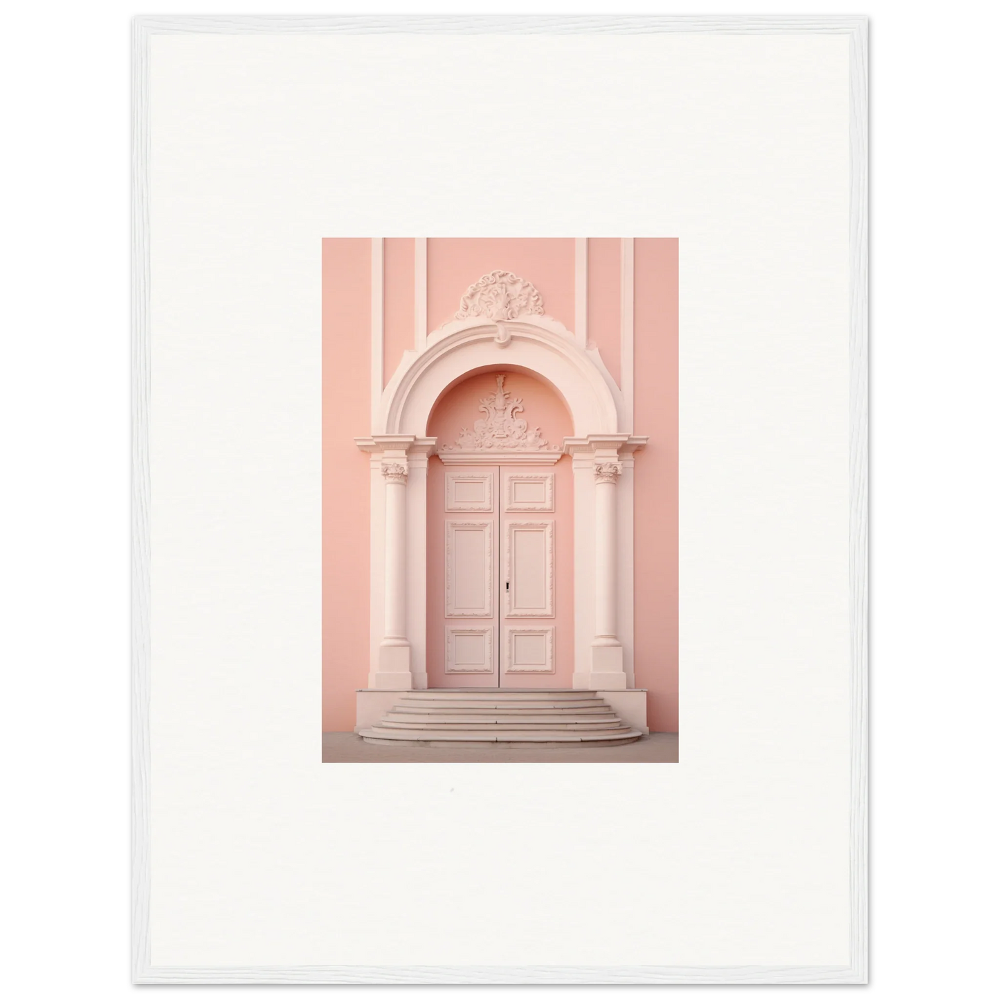 Elegant pink arched doorway with columns in the Petal Whispers Portal art piece