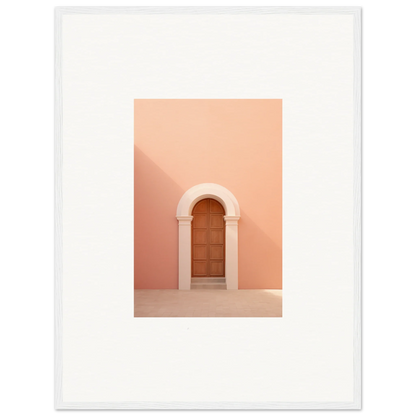 Wooden door in white arch on peach wall from Silent Coral Dreams special edition art™