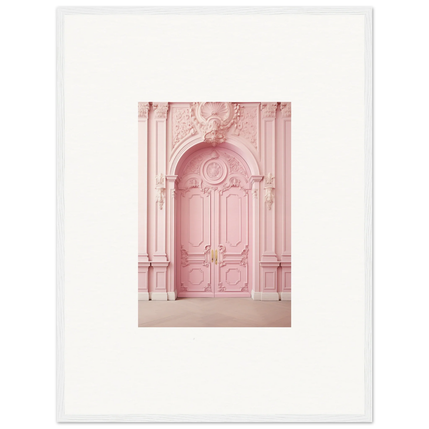 Ornate pink door with detailed carvings from the Blush Merciful Renaissance collection