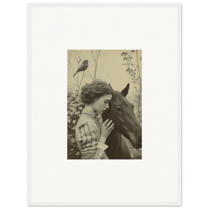 Vintage photograph of a young woman with a horse’s head for lovely room decoration wall art