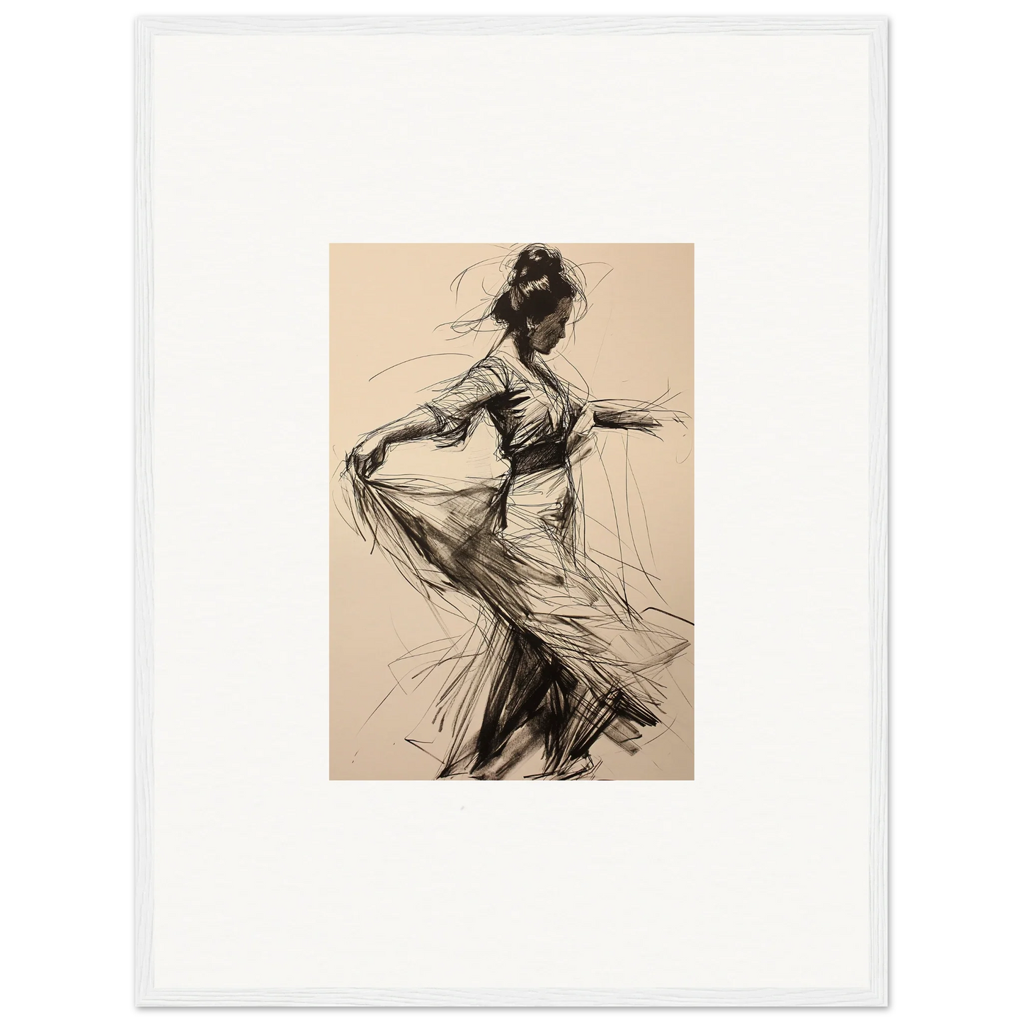 Gestural sketch of a dancer in flowing dress for Ephemeral Motion Whispers art