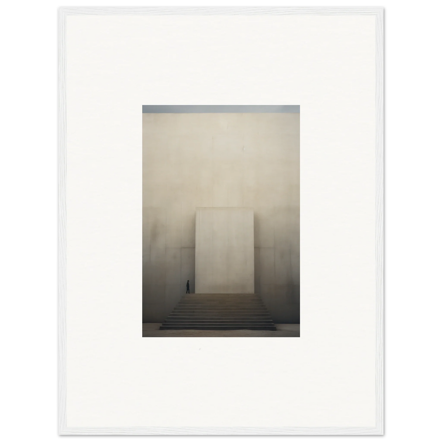 Misty steps lead to a monolithic structure in the Portal Eventide Abstract art piece