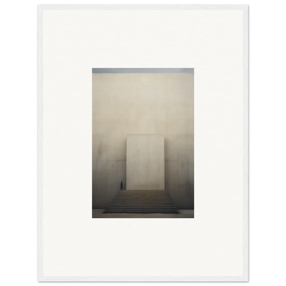 Misty steps lead to a monolithic structure in the Portal Eventide Abstract art piece