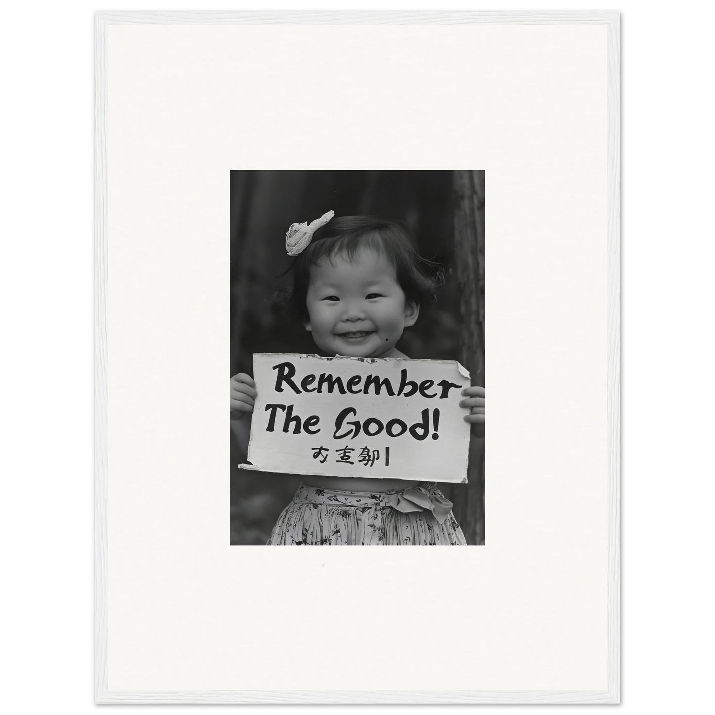 Black and white photo of a sign Remember The Good for Innocent Memory Echoes art