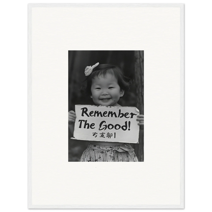 Black and white photo of a sign Remember The Good for Innocent Memory Echoes art