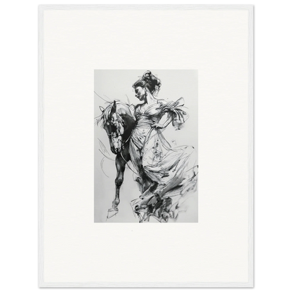 Dramatic black and white sketch of a figure with a horse in Stardust Morph Whimsy