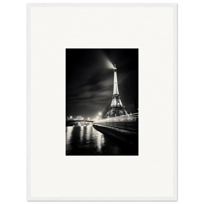 Black and white Eiffel Tower at night in Paris Radiates Eleepizarre framed wall art