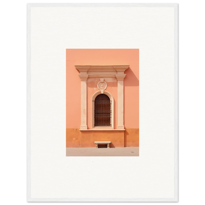 Ornate arched window with columns on peach wall in Silent Sunset Oblique framed wall art