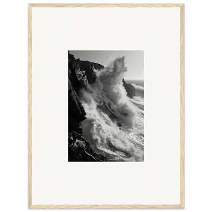 Powerful ocean waves crash against rocky cliffs in Tempest Winks Reverie art™