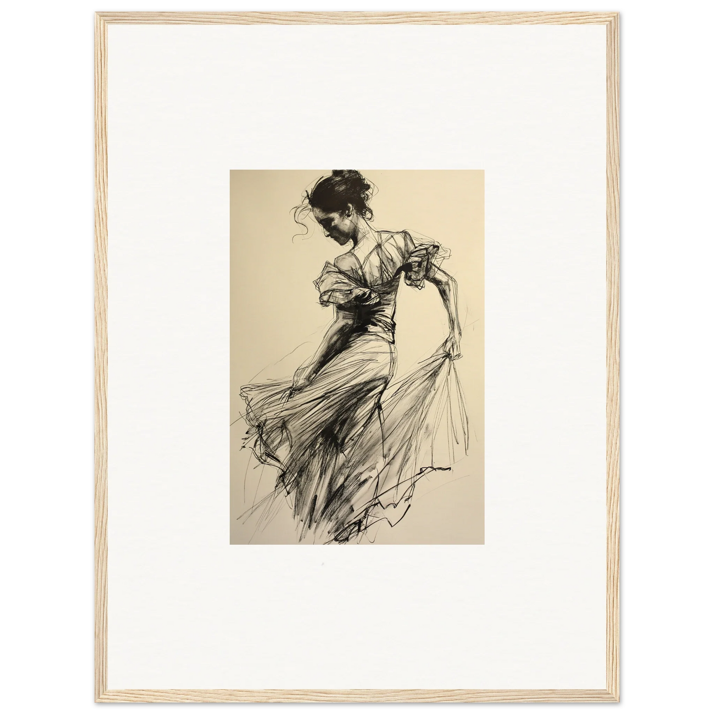 Expressive dancer in flowing dress for Ethereal Pause Beneath framed wall art