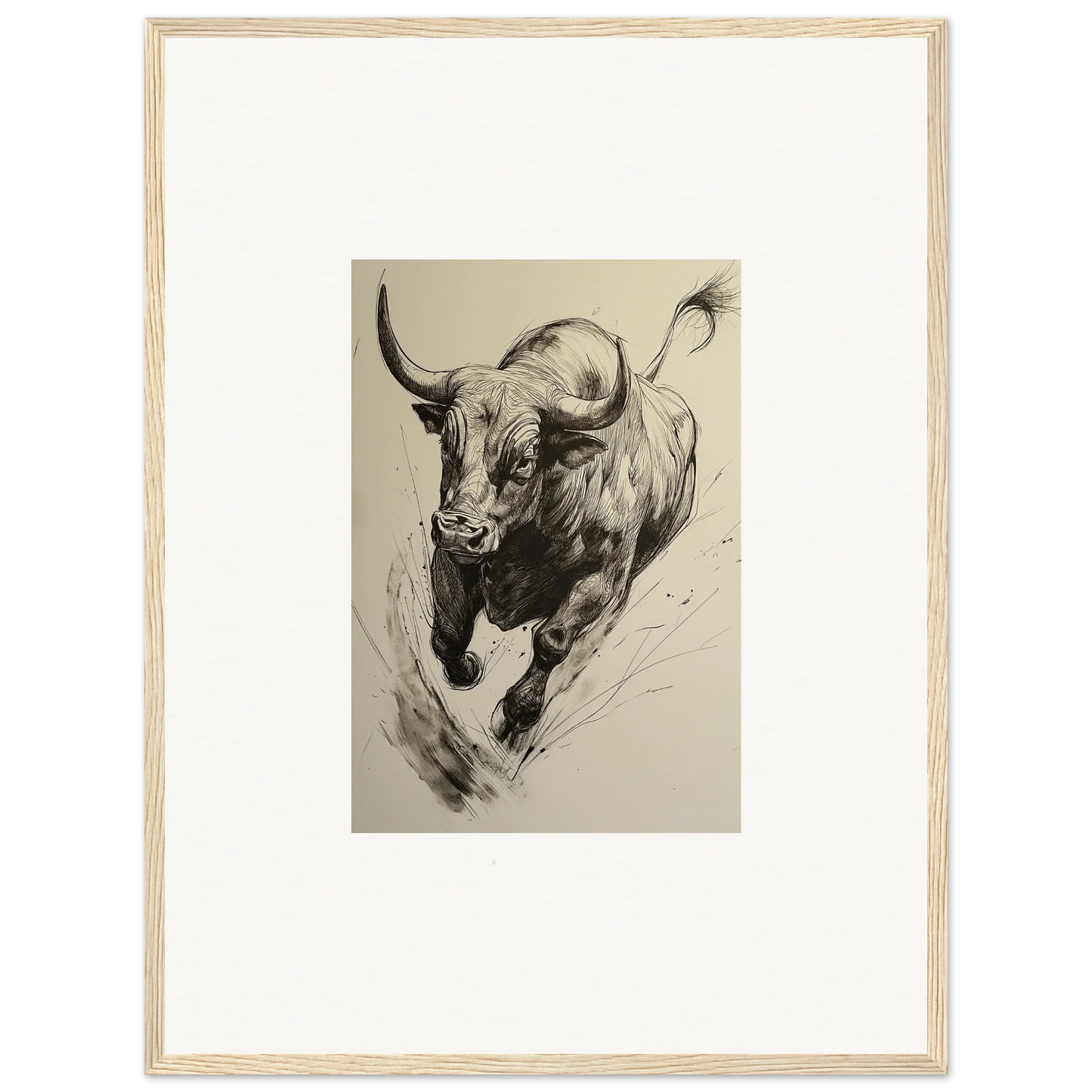 Charging bull in bold black and white brushstrokes for Ebullient Storm Release art