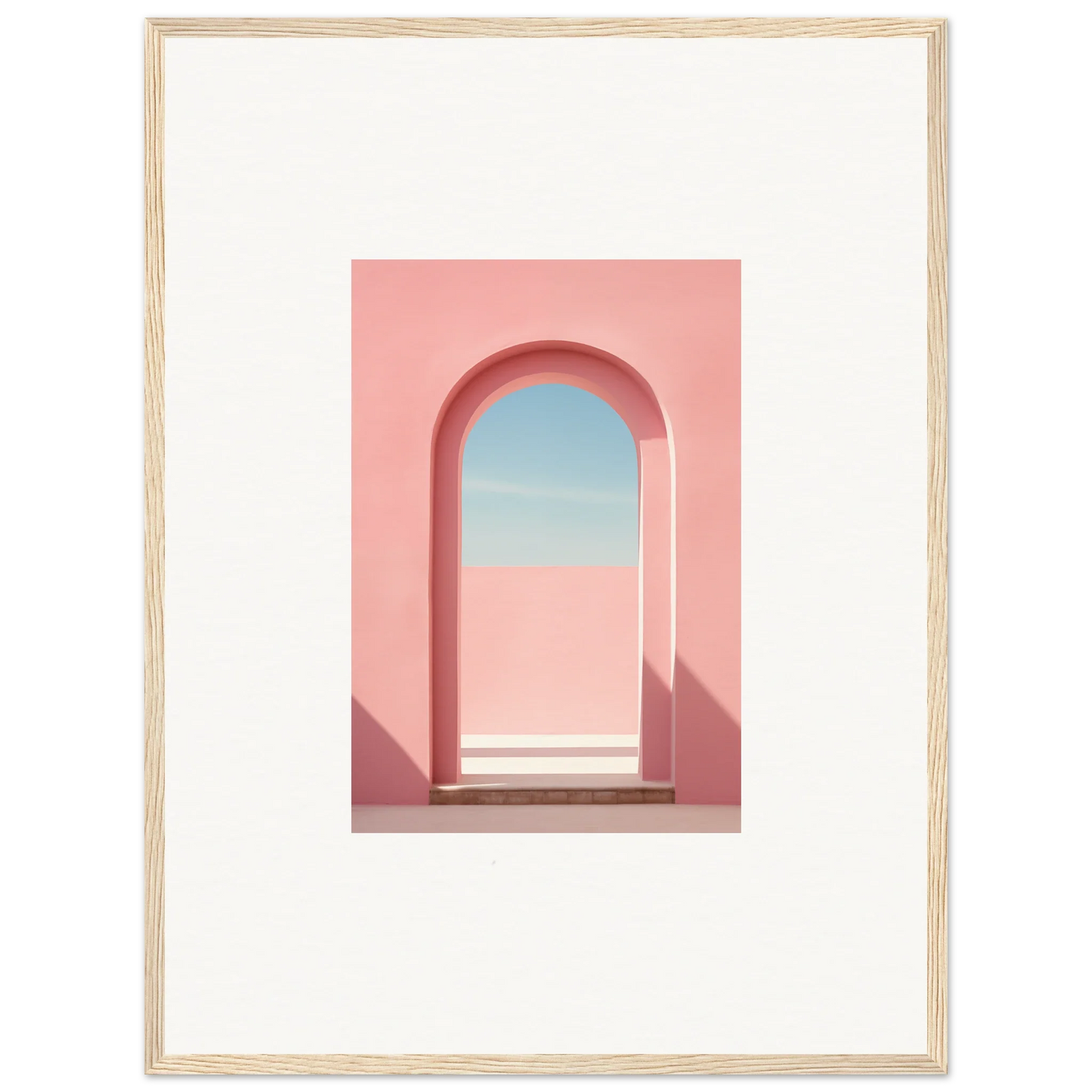 Pink arched doorway to blue sky in special edition art™ Echo of Horizons framed poster