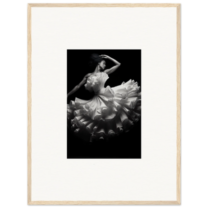 Dancer in flowing white dress in black and white for Nocturnal Flourishbyen art™