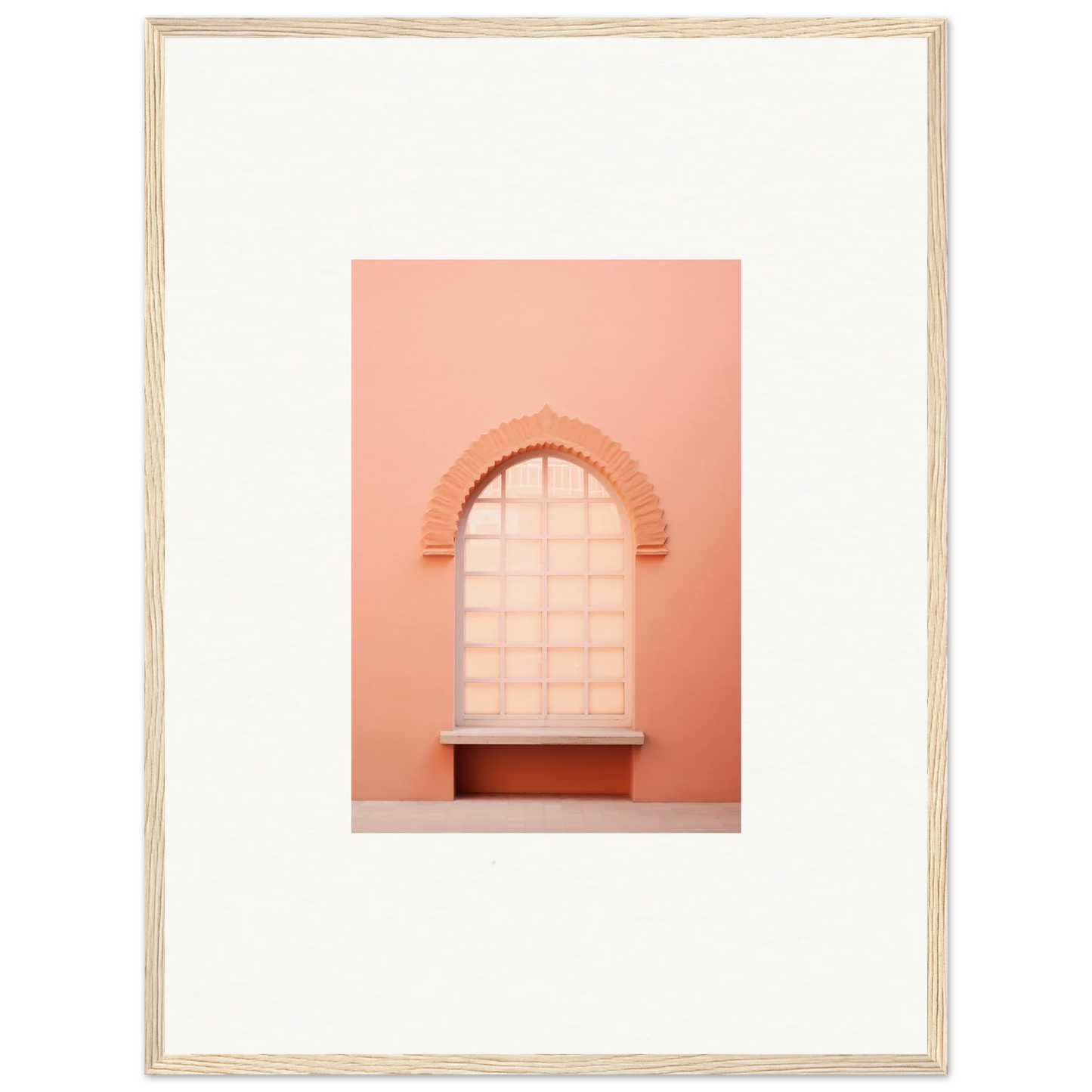 Arched window with gridded panes on a peachy-pink wall from Windows Morning Whisper