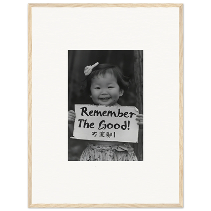 Black and white photo of a child with a sign, part of Innocent Memory Echoes collection