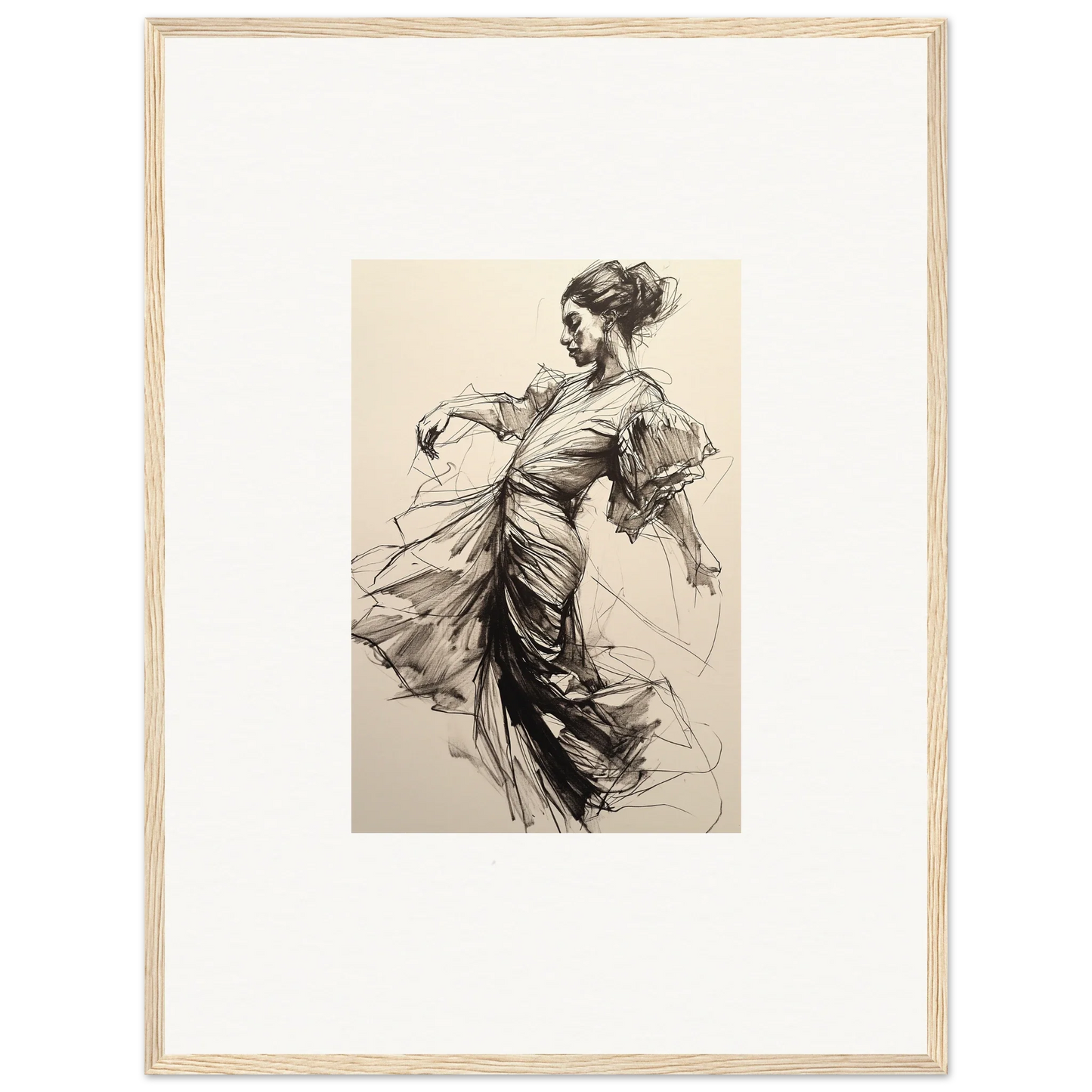 Elegant sketch of a dancer in flowing dress for Whirling Midnight Form wall art