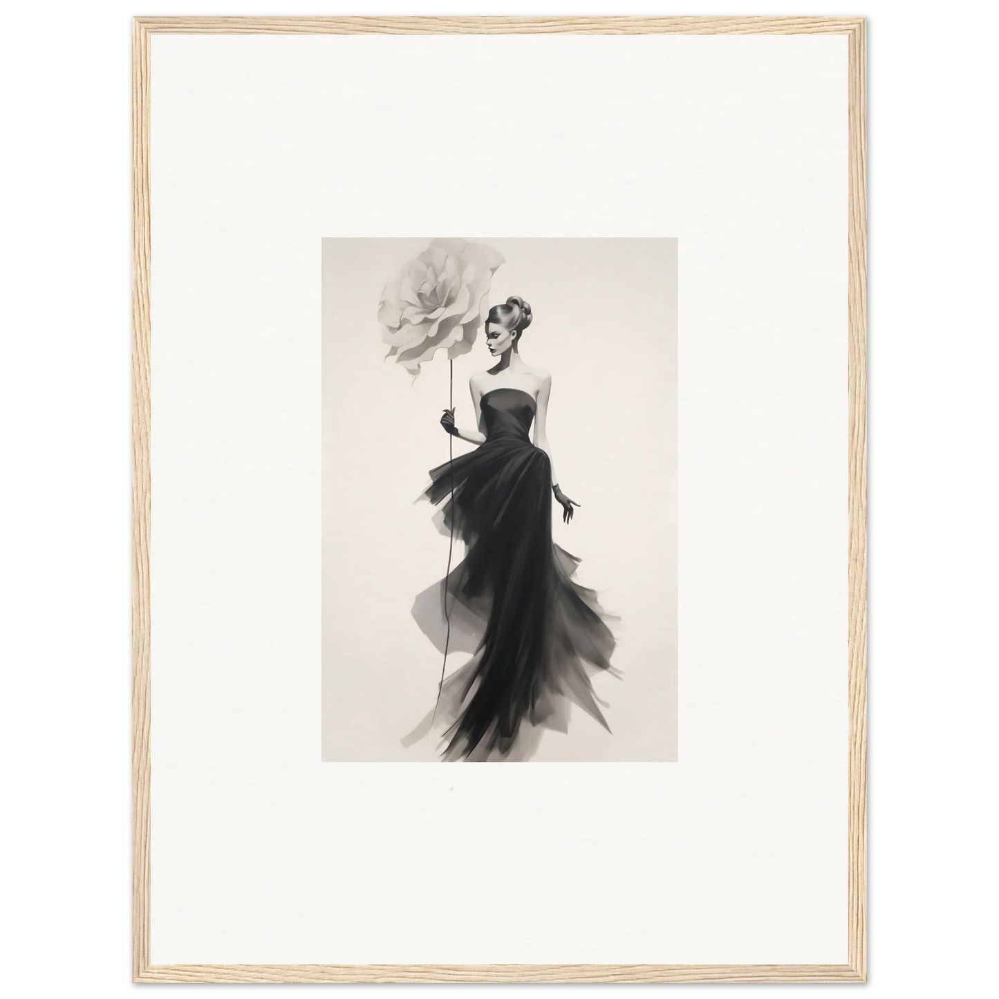 Elegant black and white fashion illustration of Opulent Reverie Lyrisans evening gown