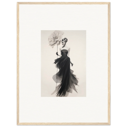 Elegant black and white fashion illustration of Opulent Reverie Lyrisans evening gown