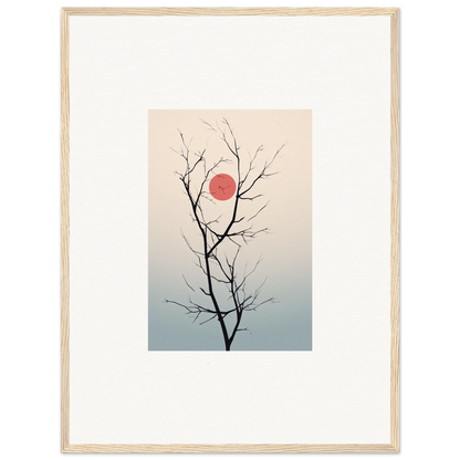 Bare tree branch silhouette against a red sun in Serene Eclipse wall art