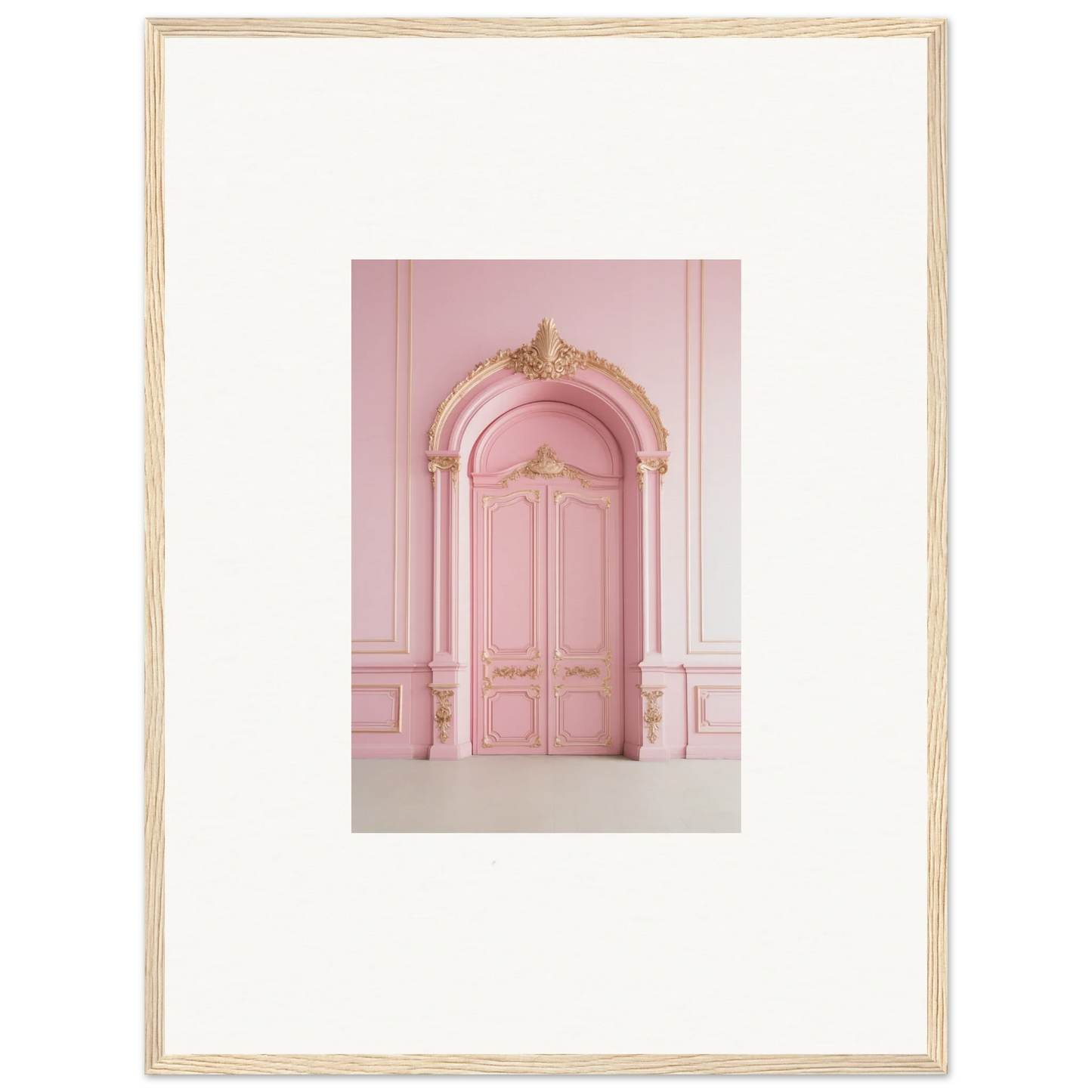 Ornate pink door with gold molding in Paris Dreams Frame, perfect for framed wall art