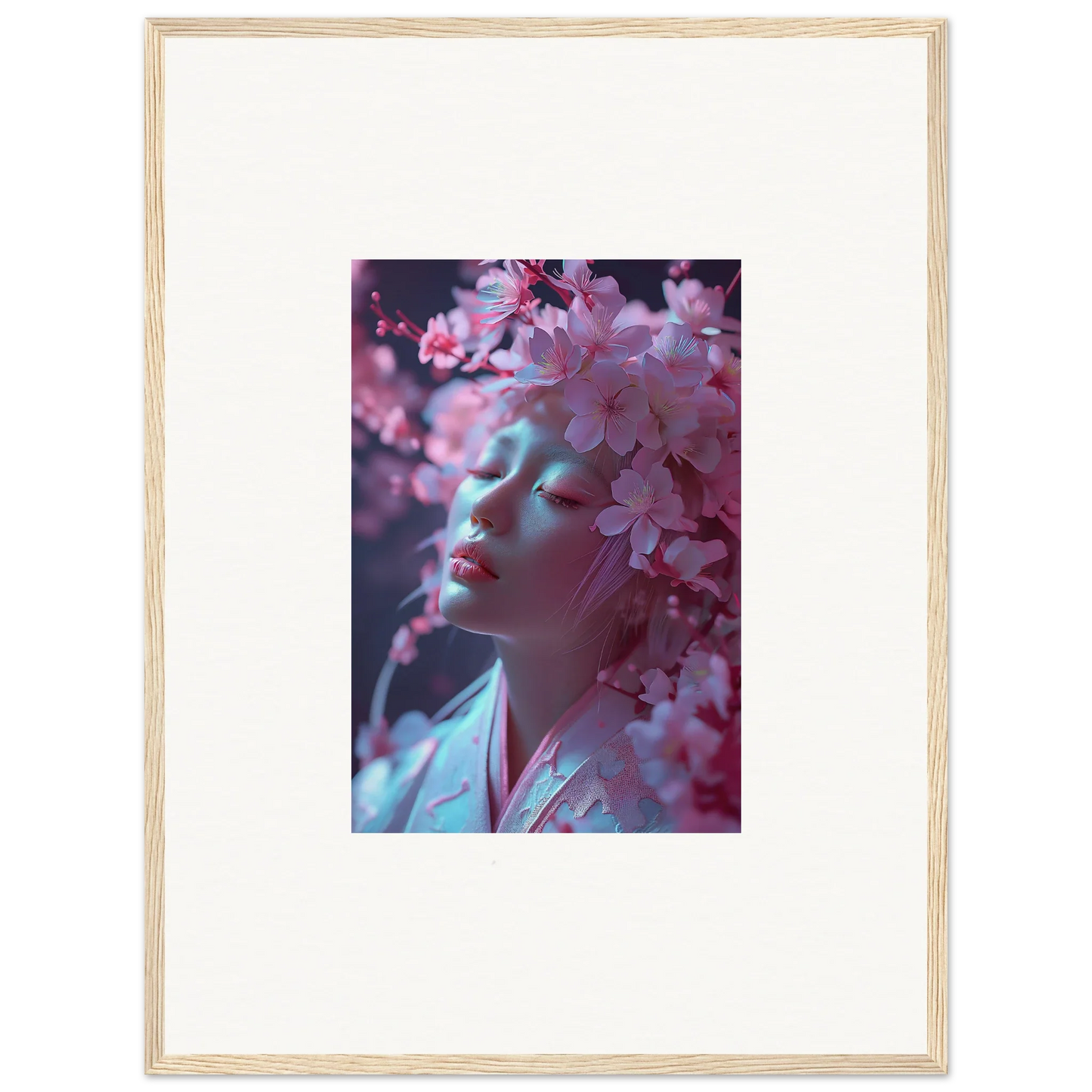 Framed canvas print of Sakura Whispers, featuring soft pink cherry blossoms for room decoration