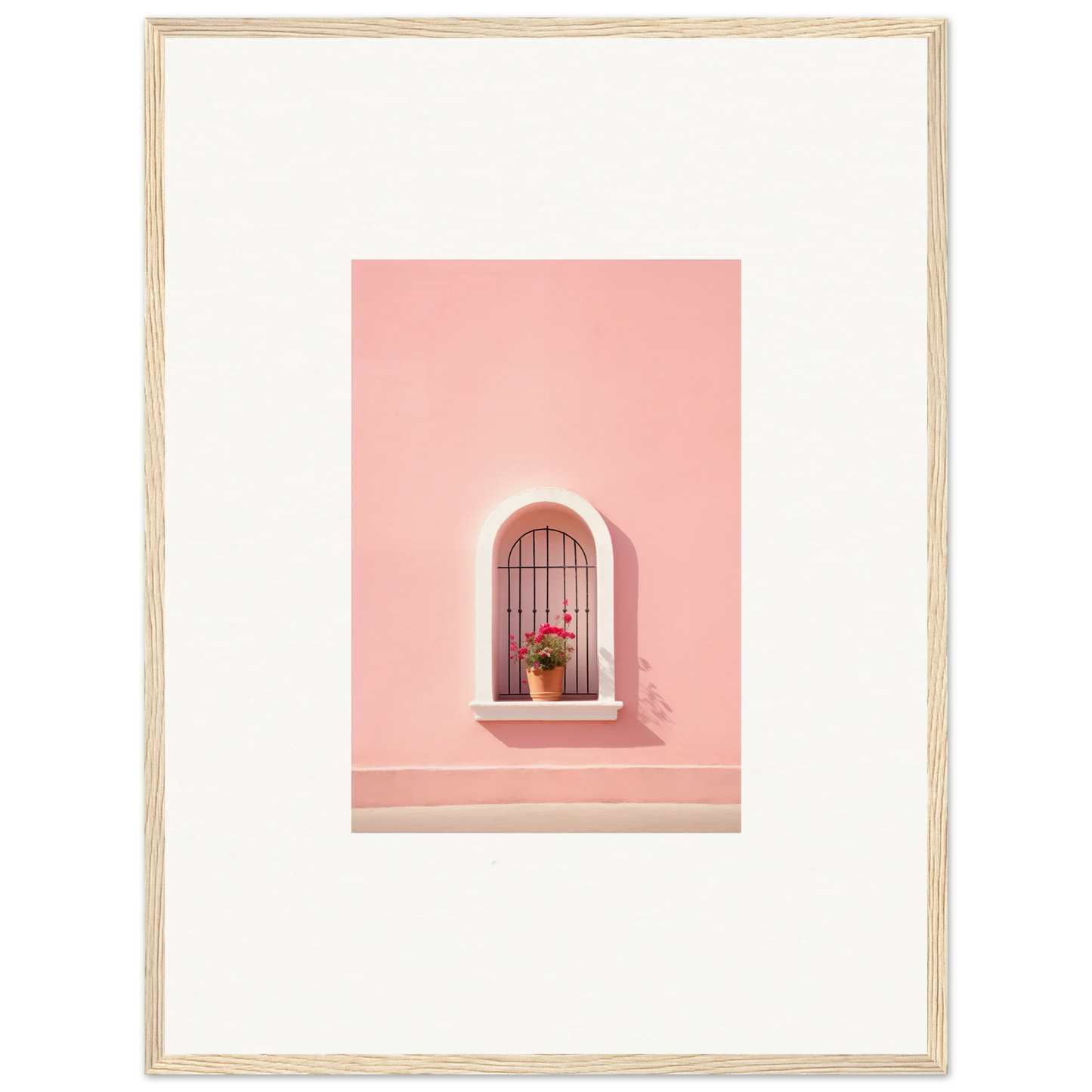 Arched window with elegant metal bars and pink flower, perfect for Sunset Silhouette Romance