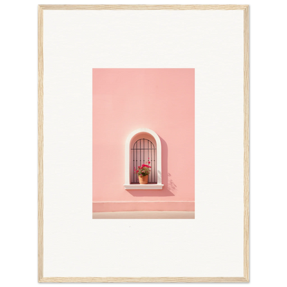 Arched window with elegant metal bars and pink flower, perfect for Sunset Silhouette Romance