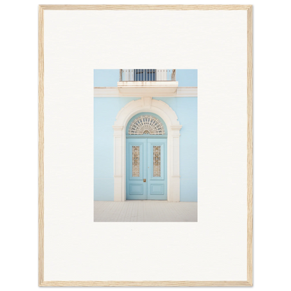 Light blue ornate door with arched fanlight, perfect for Delphinium Dream Portal art