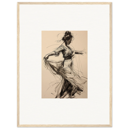 Expressive charcoal sketch of a dancer in flowing dress for Ephemeral Motion Whispers